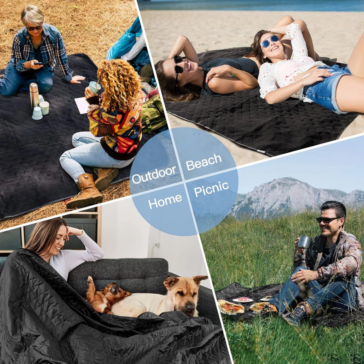 Ultrasonic Quilted Outdoor Camping Blanket, Waterproof Windproof Fleece Blanket with Carry Bag