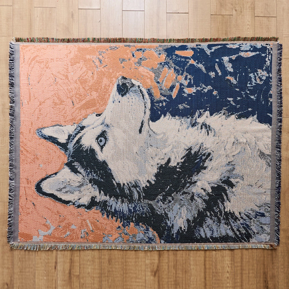 Cartoon & Art Print Woven Throw Blanket with Fringe, Multi-use Outdoor Picnic Rug Home Decor Tapestry