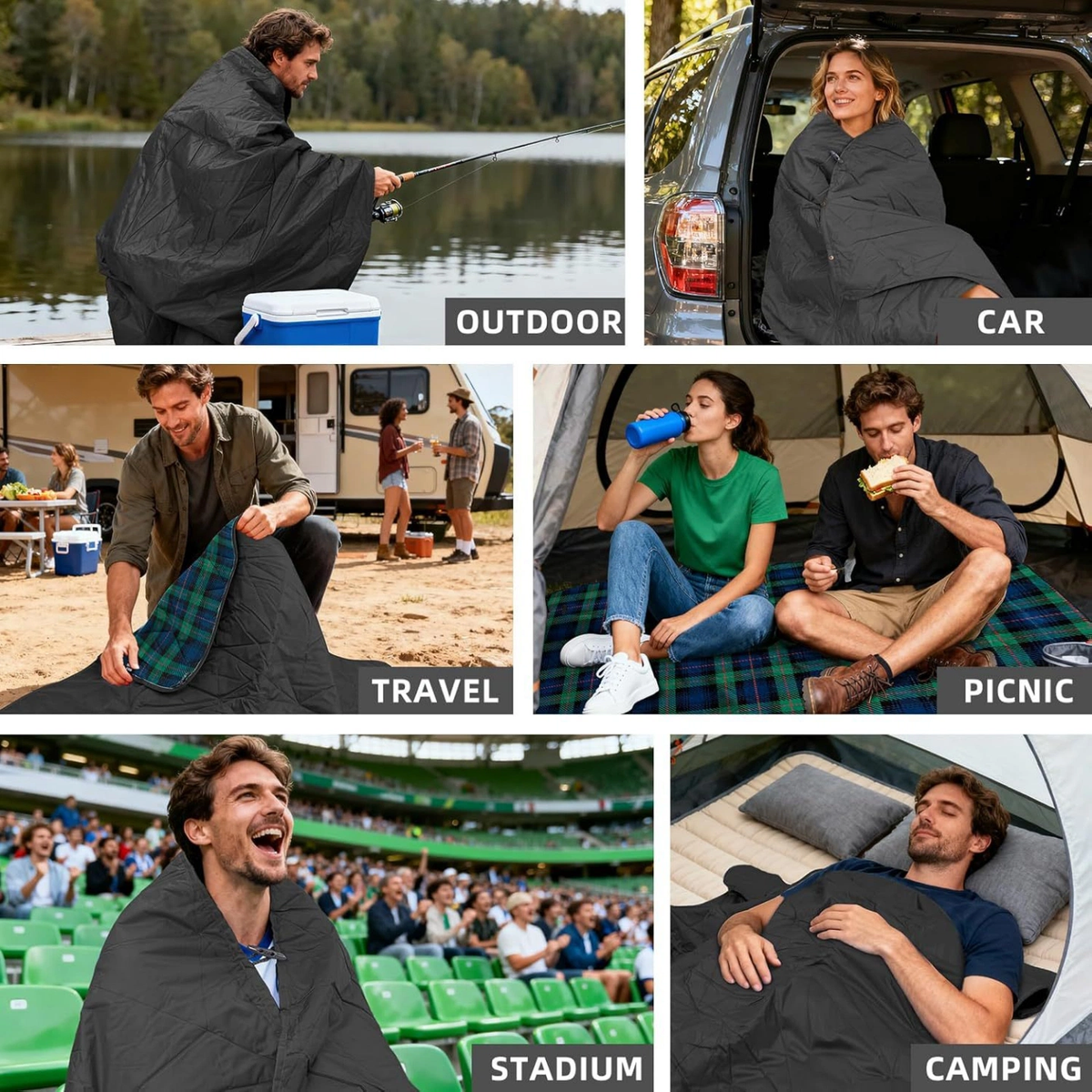 Multi-use Outdoor Stadium Blanket, Windproof Waterproof Foldable Picnic Mat for Camping, Car, Travel