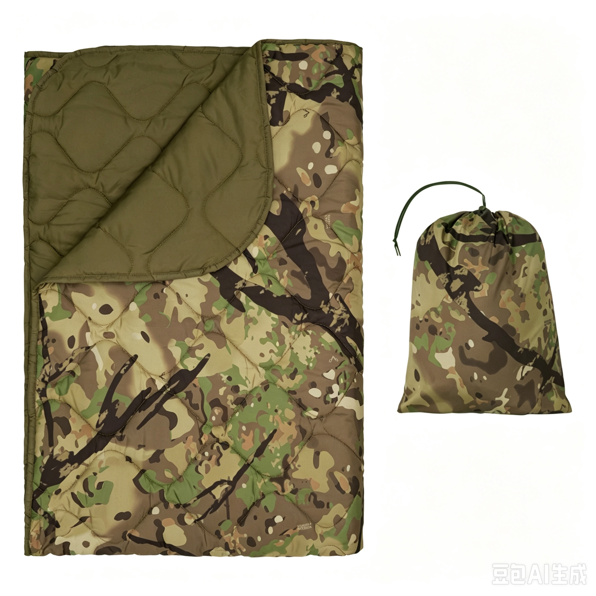 Tactical MTP Camo Reversible Outdoor Camping Blanket, Lightweight Water Resistant Packable Quilt for Hiking & Backpacking