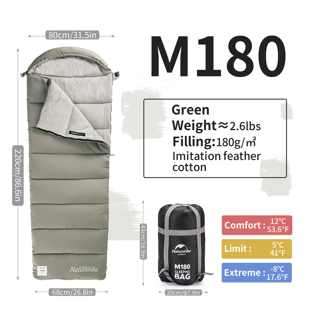 SunTherm™ M180 Synthetic Sleeping Bag 53°F / 12°C